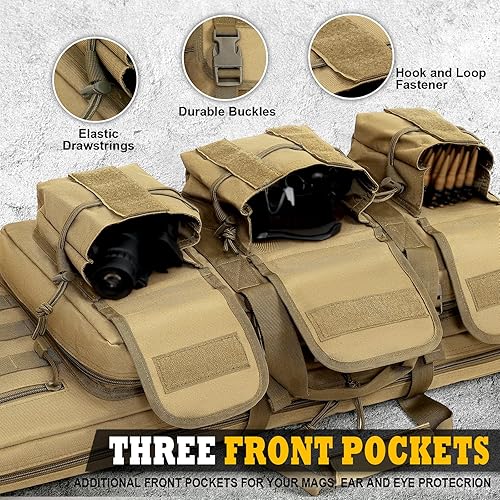 Miniatura 5 de DULCE DOM Funda para rifle doble, bolsa larga acolchada suave para rifles, estuche táctico para almacenamiento para escopetas, tiro, caza, mochila