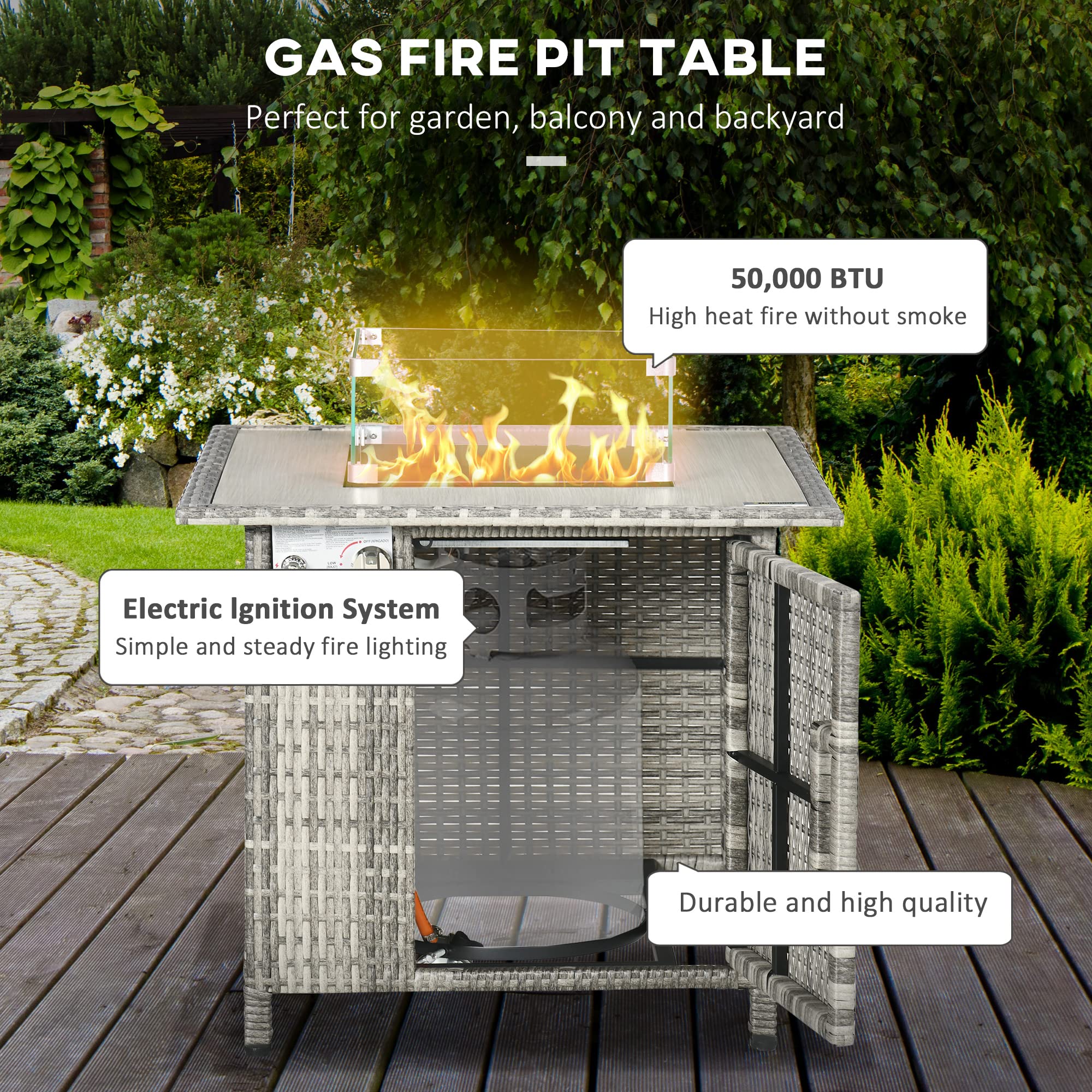 Braciere da Esterno Giardino 3 in 1, Fire Pit da Tavolo Quadrato Acciaio, 81 x 81 x 45 cm | Leroy Merlin
