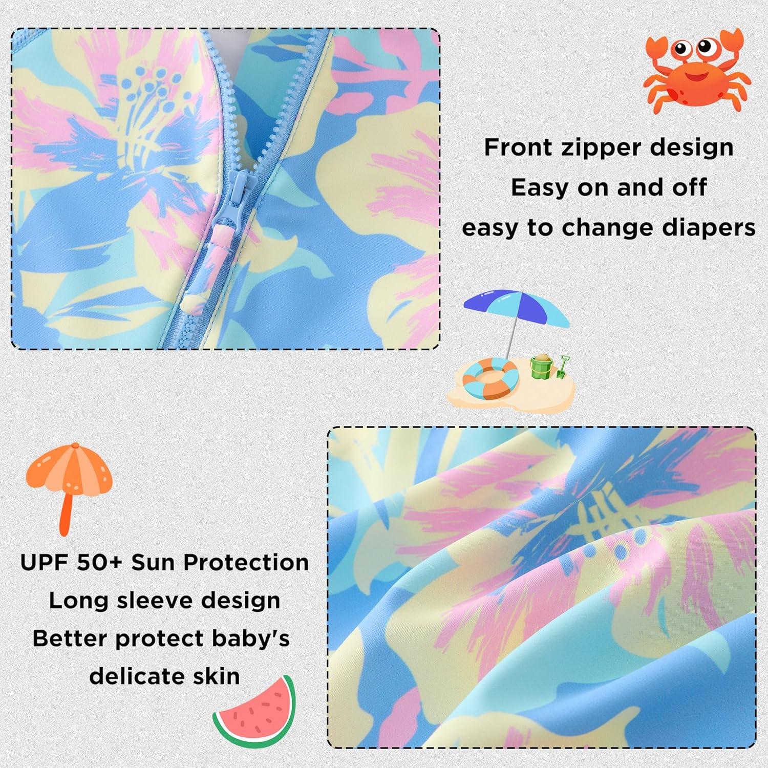 UMELOK Baby Girls One Piece Swimsuit Infant Bathing Suit Long Sleeve Rash Guard Swimwear with UPF 50+ Sun Protection - Image 4