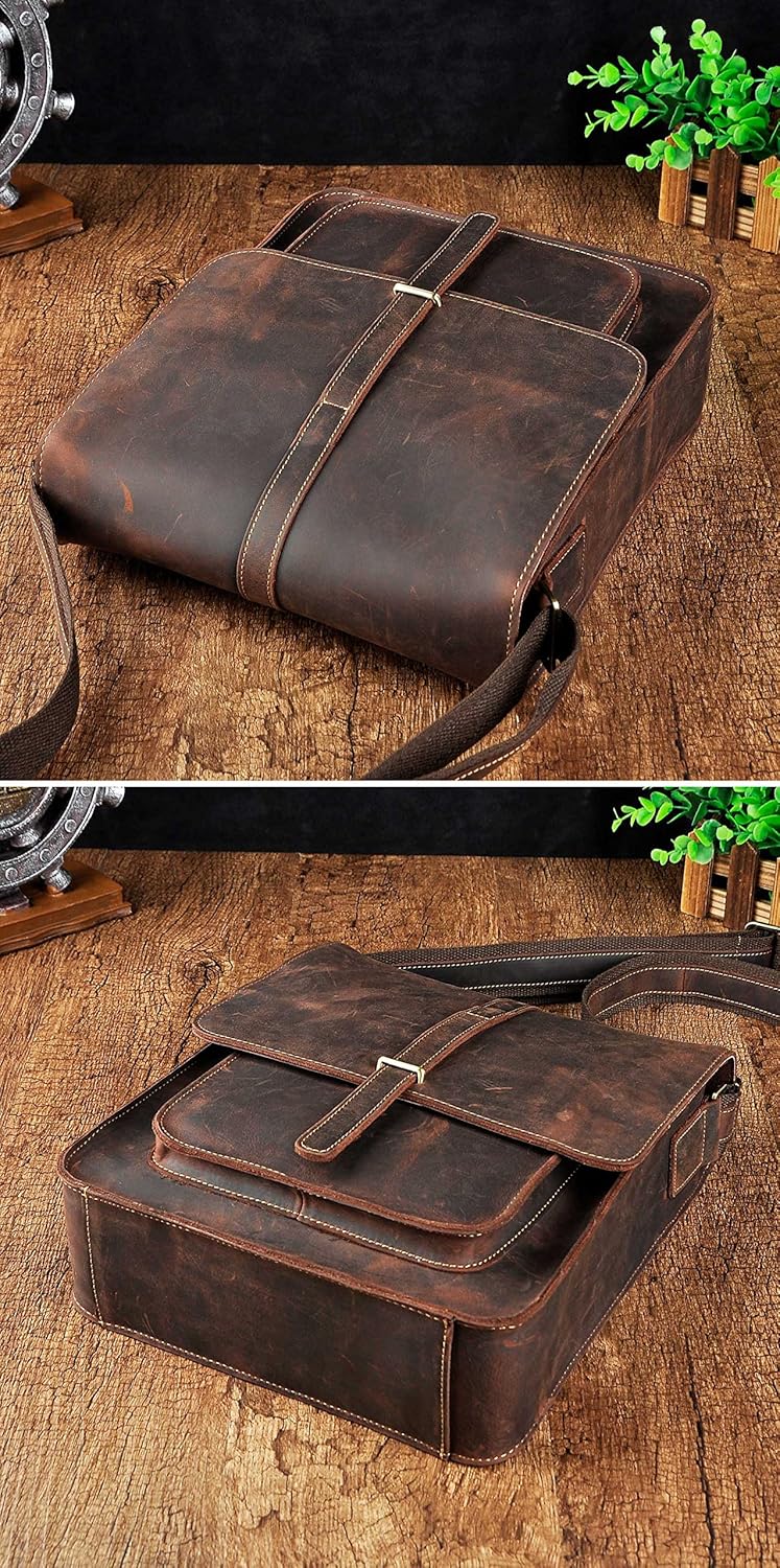 Le'aokuu Mens Genuine Leather Messenger Shoulder Sling Satchel Bag Cross Body - Image 5