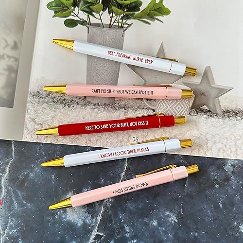 Miniatura 3 de Kapoorow Juego de 5 bolígrafos divertidos para enfermera con papel, regalo personalizado, bolígrafo temático de enfermera, citas divertidas, juego