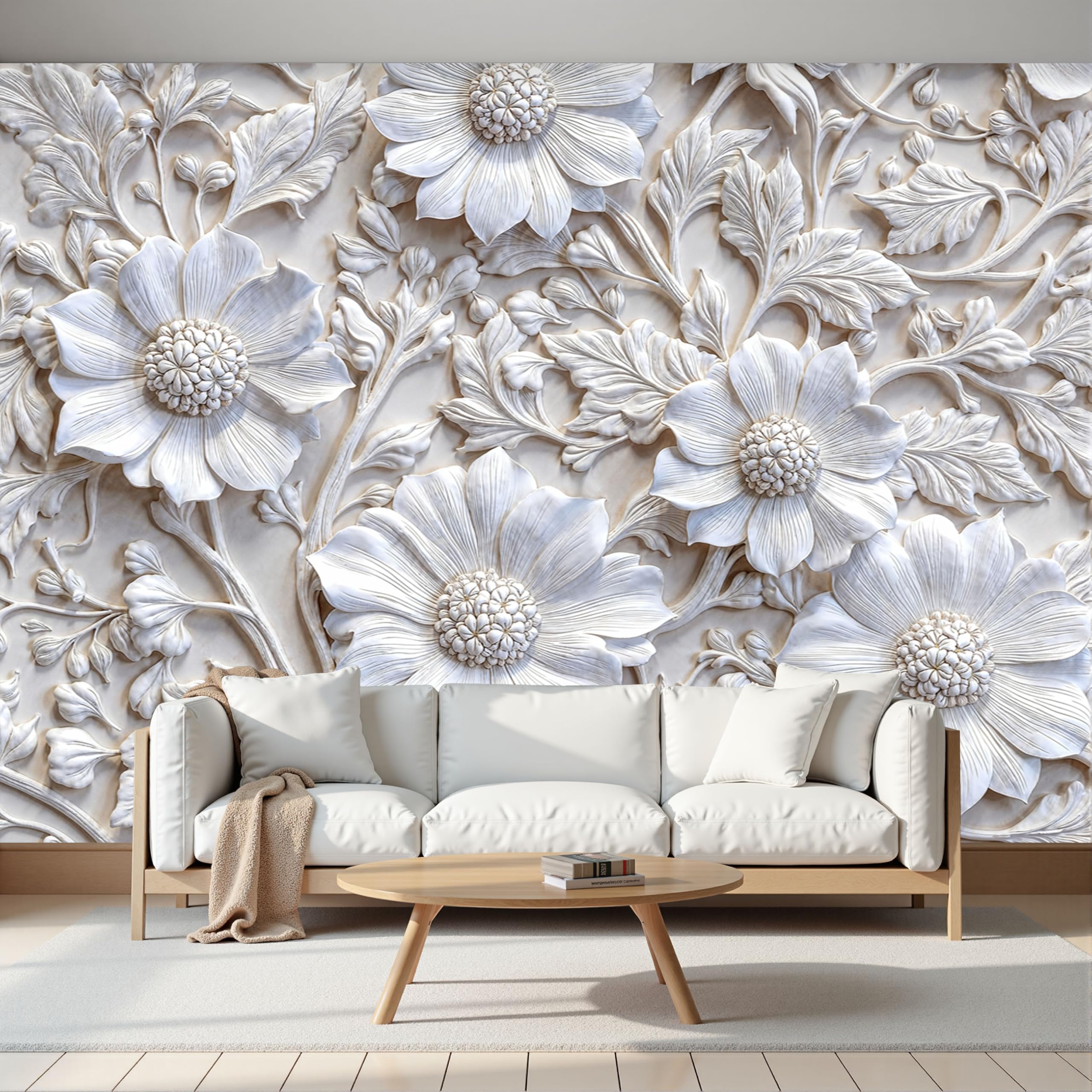 Fresque murale intissée pour masquer les défauts et agrandir le salon