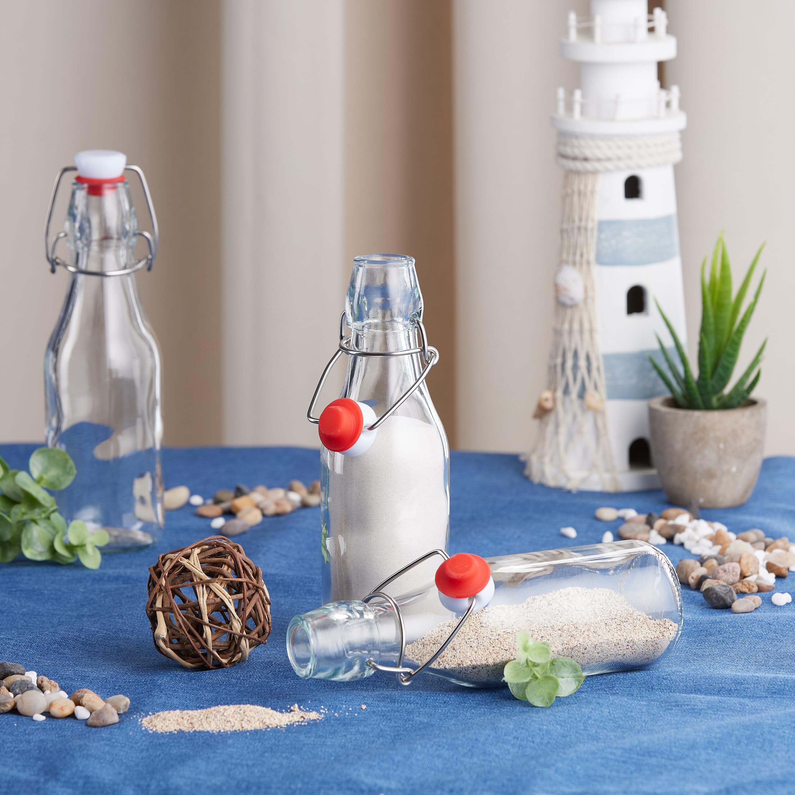 Relaxdays Bouteille en Verre, Lot de 24, capacité de chacune : 250 ML, à remplir, Bouchon mécanique, Transparente