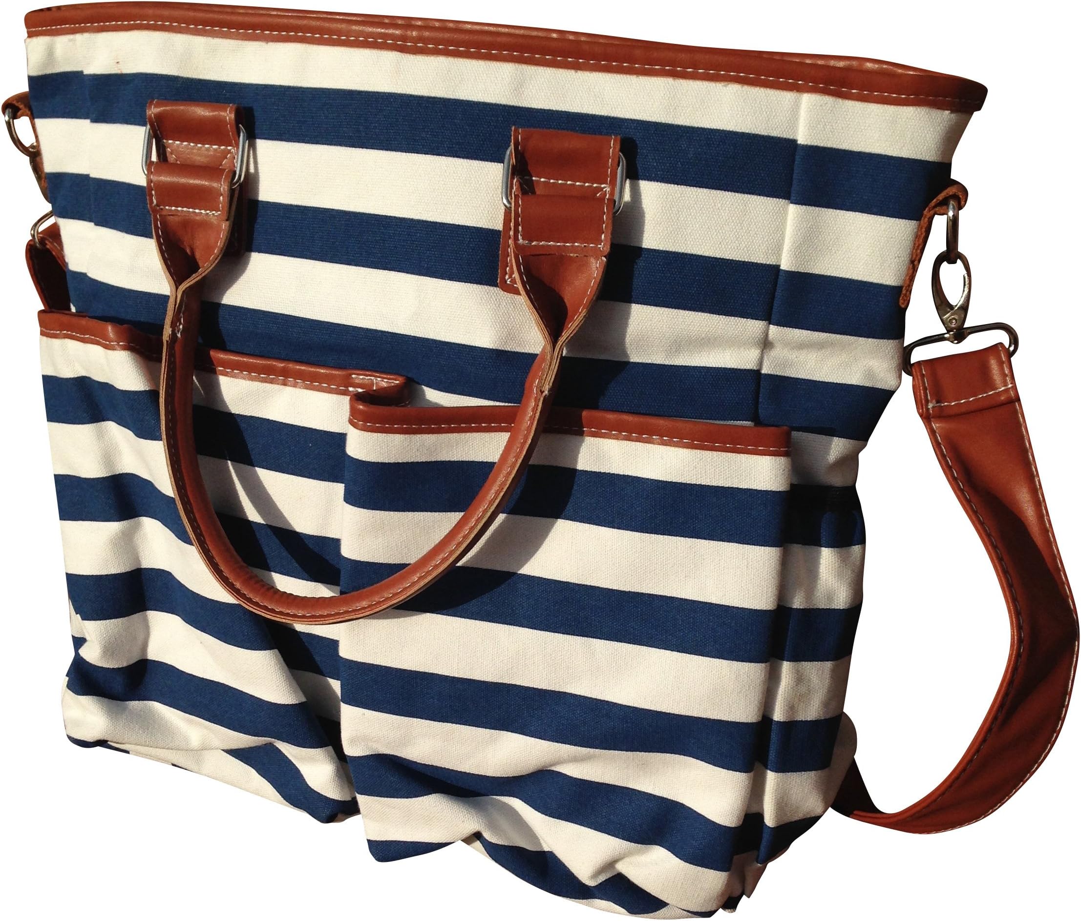 Canvas Diaper Bag, Fashionable Nautical Stripe Design with Plenty of Internal & External Pockets. Includes Changing Mat.