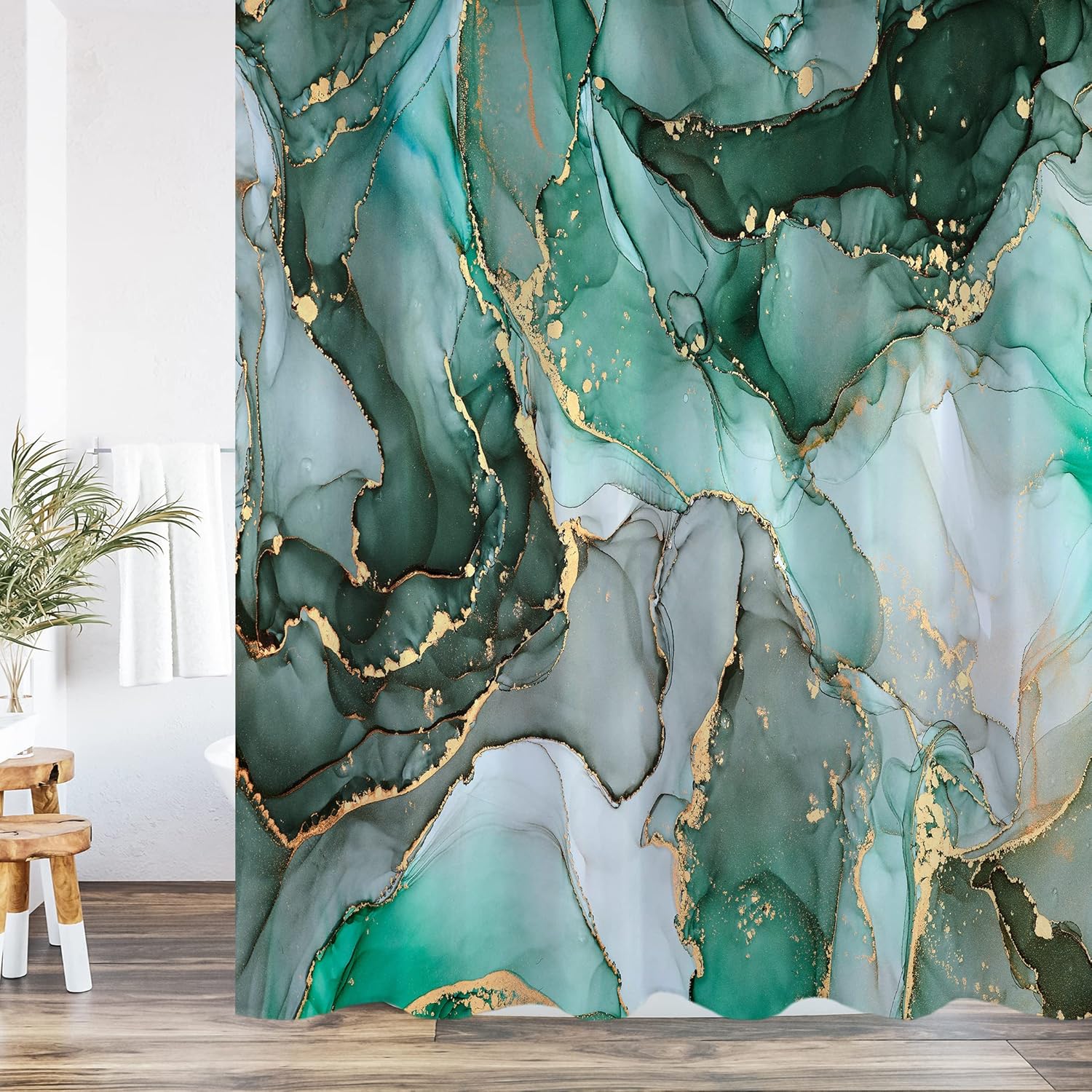 SINDALU Green Marble Shower Curtain, Abstract Dark Green