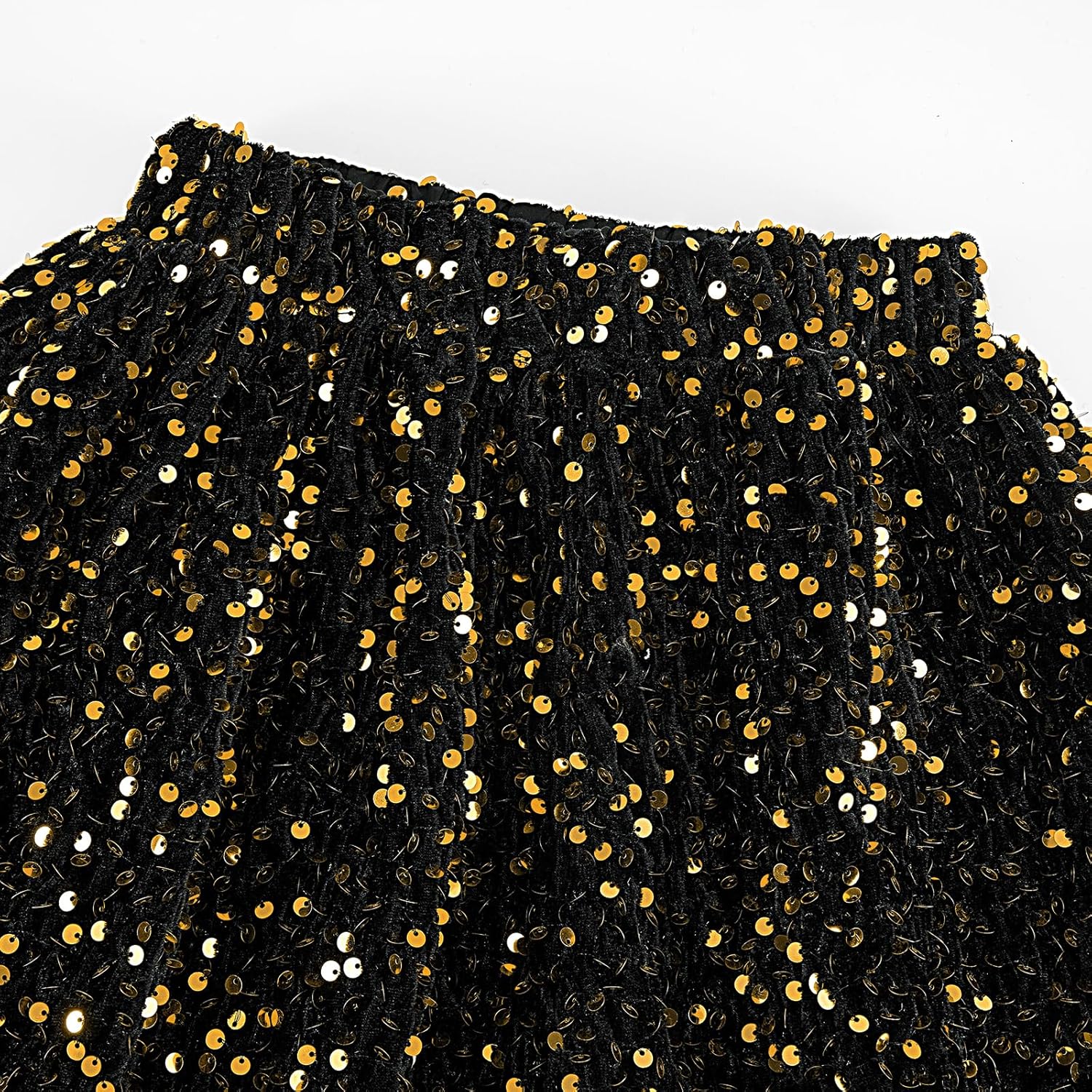 Weixinbuy Sequin Skirt for Girls Kids Sparkly Fashion Shiny Pleated Skirts Elastic Waist A-Line Velvet Glitter Party Outfits - Image 2