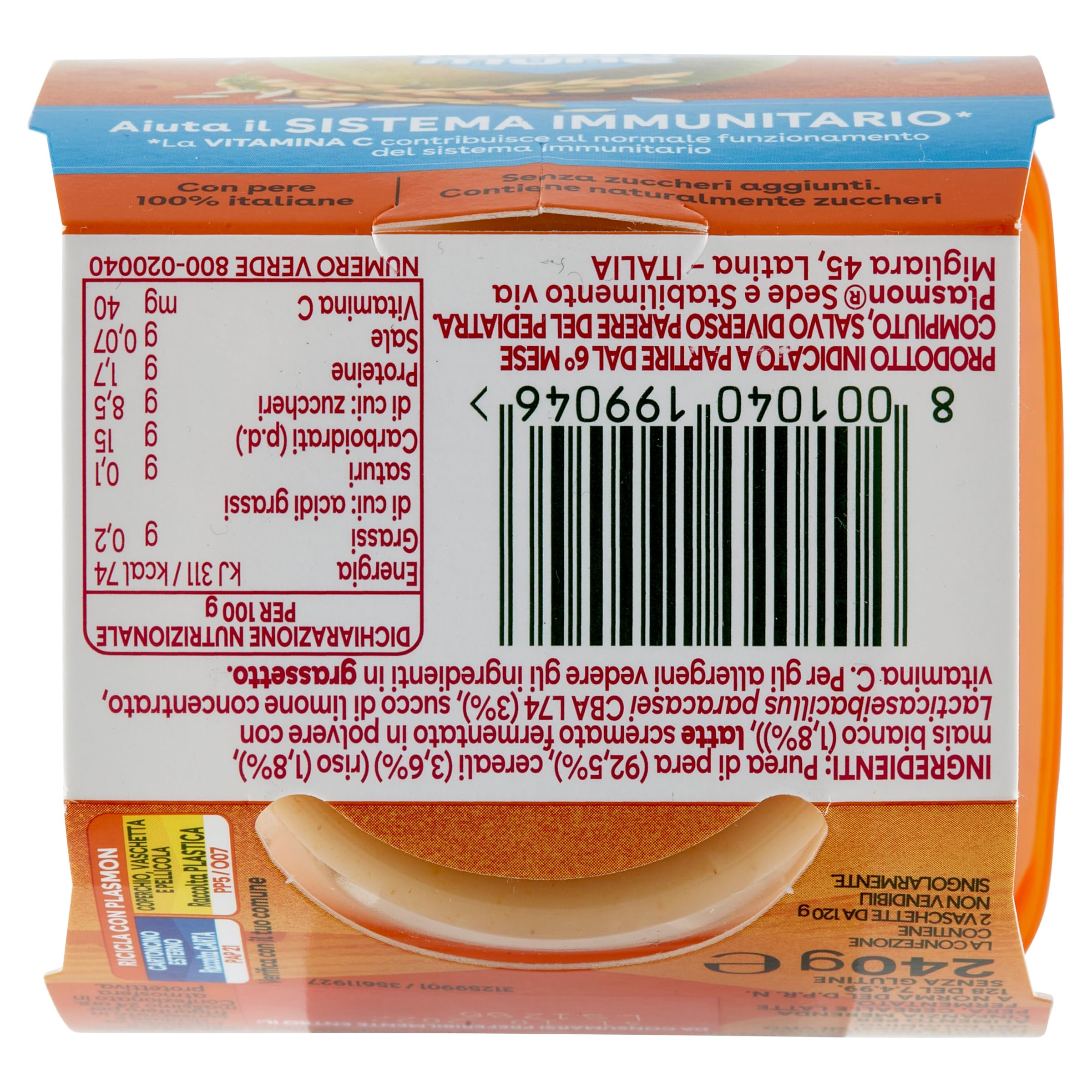 Plasmon Merenda Pera e Cereali, 2x120g (12 Confezioni)
