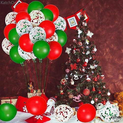 Miniatura 6 de KatchOn, Globos de látex de Feliz Navidad, paquete de 90, globos rojos y verdes para decoraciones de Navidad, globos de fiesta de Navidad, globos de