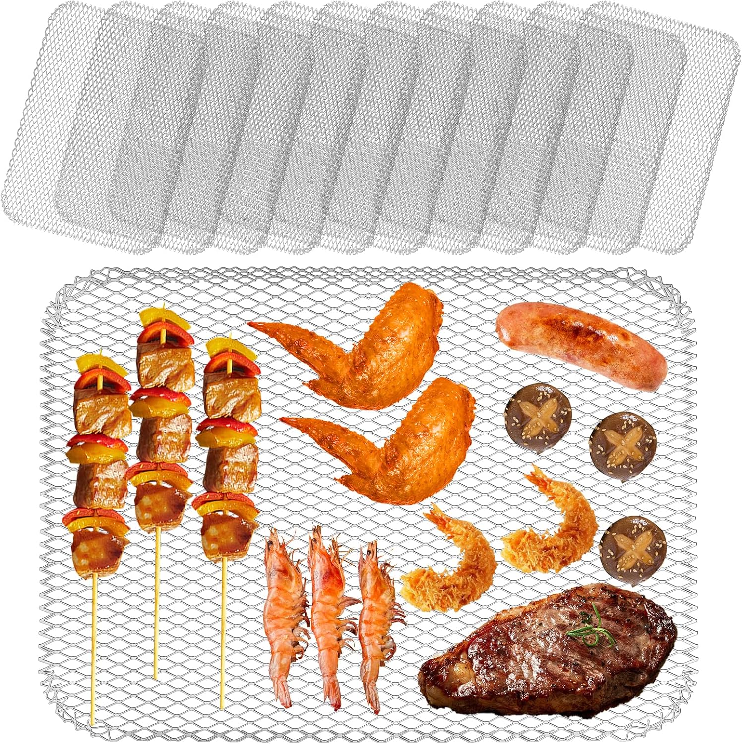 20 Pcs BBQ Grill Mesh, 15.3" x 11.8" Non-Stick Grill Topper for Outdoor Grill, Disposable Grill Topper, Aluminum Grilling Liners for Charcoal Grills Grill Broiler Pans, Grid Mesh for BBQ