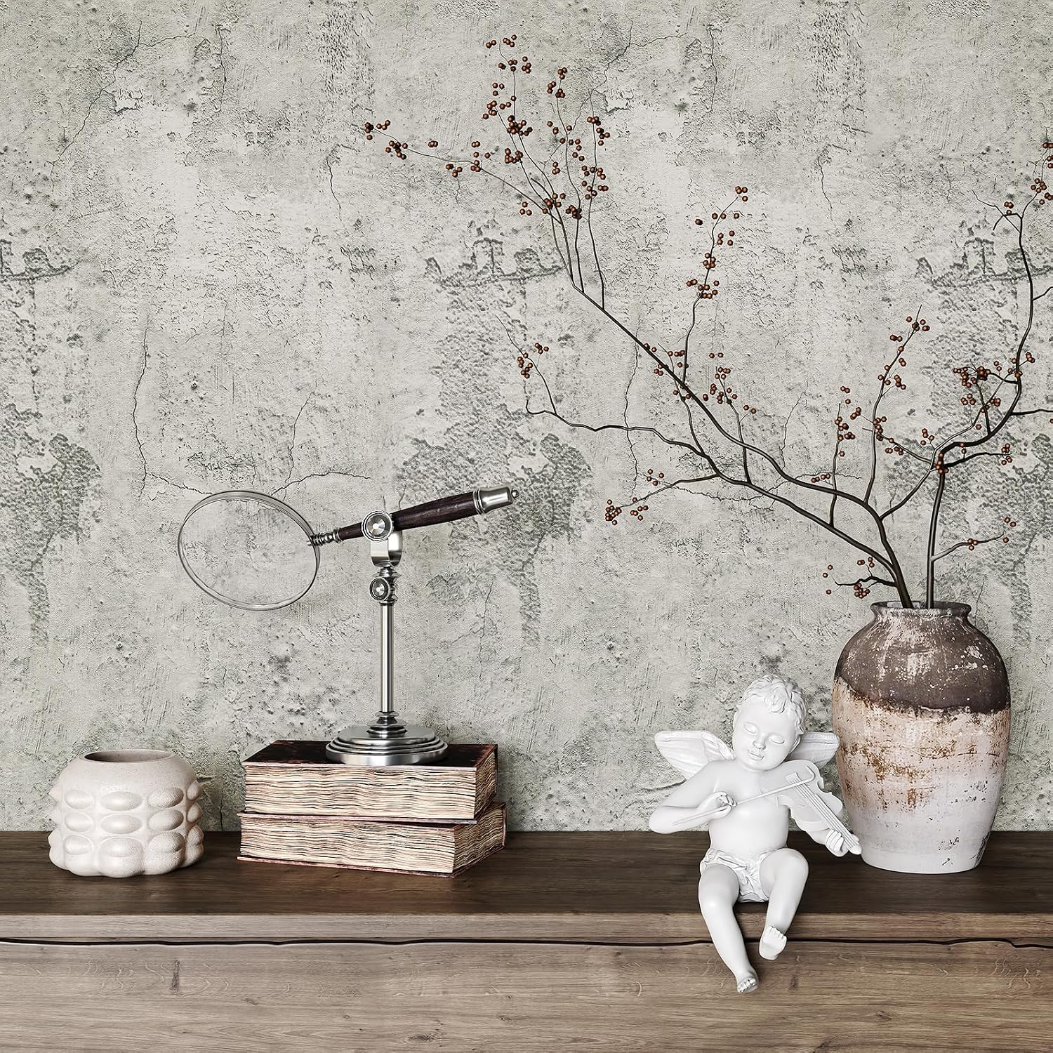 Old Cracked Concrete Peel and Stick Wallpaper Grey Limewash Wall Paper 15.7"x472" Removable Adhesive Industrial Venetian Plaster Wallpaper Faux Stone Contact Paper for Countertops Basement