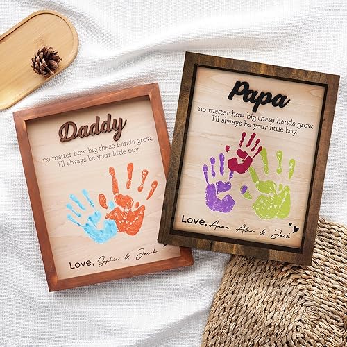 Miniatura 3 de Mejor papá de todos, señal de manos insuperable con marco para huellas de manos y pintura, regalo DIY para el día del padre, personalizado grabado