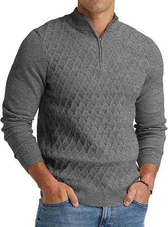NITAGUT Mens Quarter Zip Sweater Casual Textured Knit Mock Neck Pullover Sweaters with Ribbing Edge