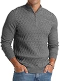 Mens Quarter Zip Sweater Casual Textured Knit Mock Neck Pullover Sweaters with Ribbing Edge