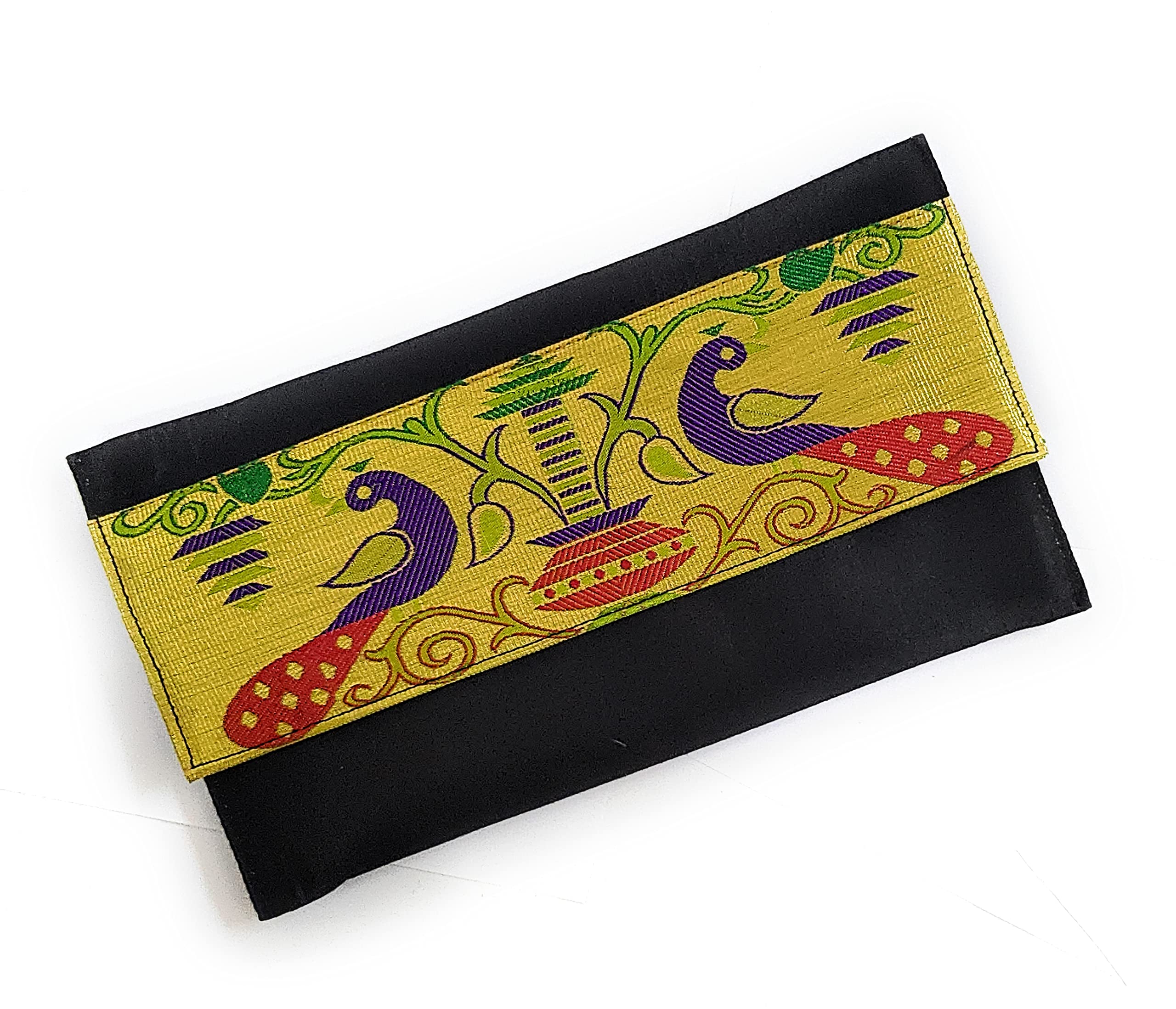 ADD GEAR Paithani Flap Clutch Purse - Ethnic & Traditional Woven from Semi Paithani Silk - Money Purse (28 x 15 x 1 cm) (Black) (B0C2JC8PKR) Amazon Price History, Amazon Price Tracker