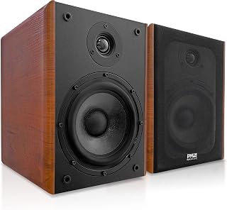 5.25" Home Wooden Bookshelf Speakers, 200W Max Power, 1” Silk Dome Tweeter and Aluminum Voice Coils, Pair, Gold Plated 5 Way Binding Post, Rubber Surrounds, Beautiful Wood Grain Finish