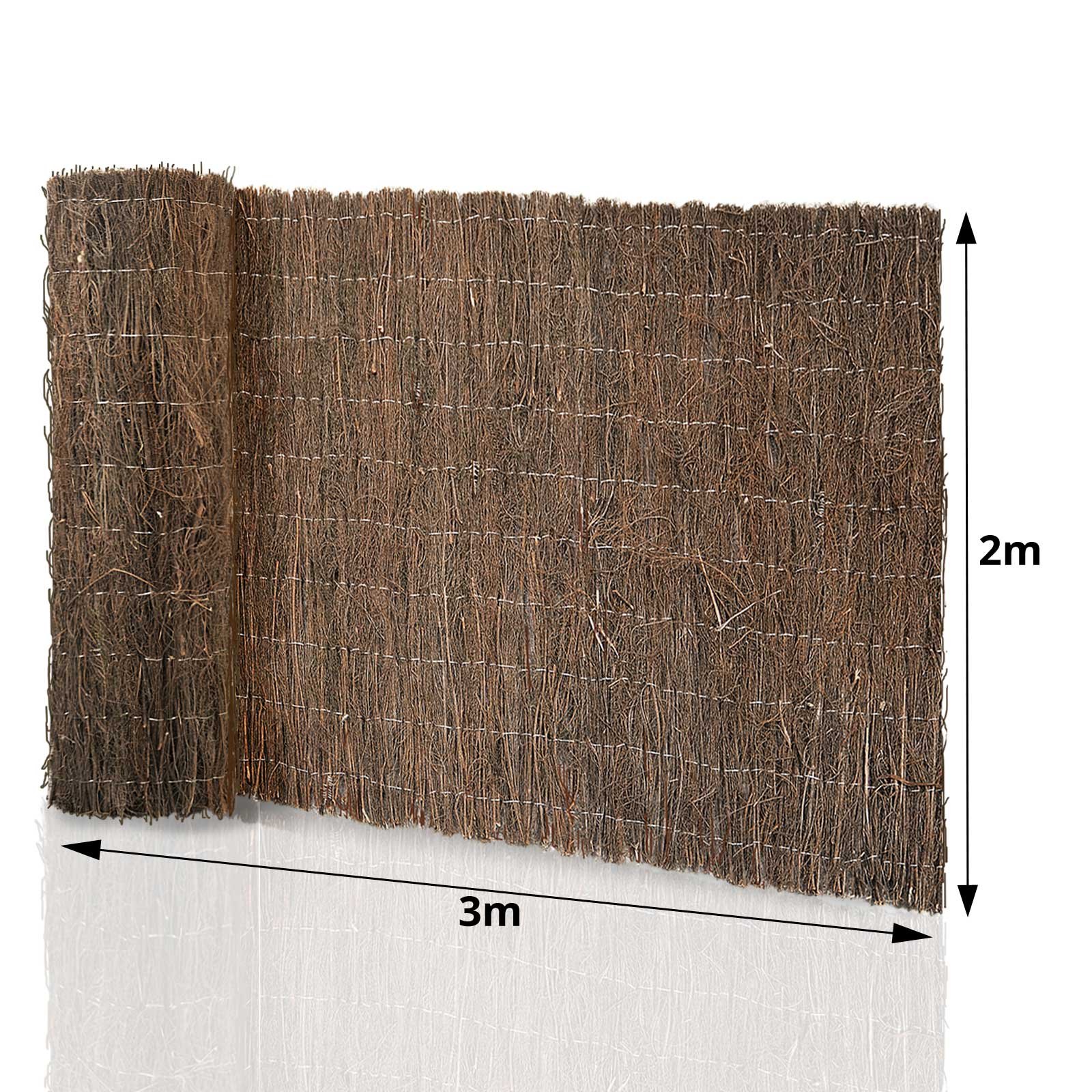 casa pura canisse de bruyère pour Balcon Jardin Terrasse - Brins de bruyère pour Usage extérieur - Brande de bruyère Naturelle sans teinté, Pare-Vue Résistant aux intempéries 2m (H) x 3m (L)
