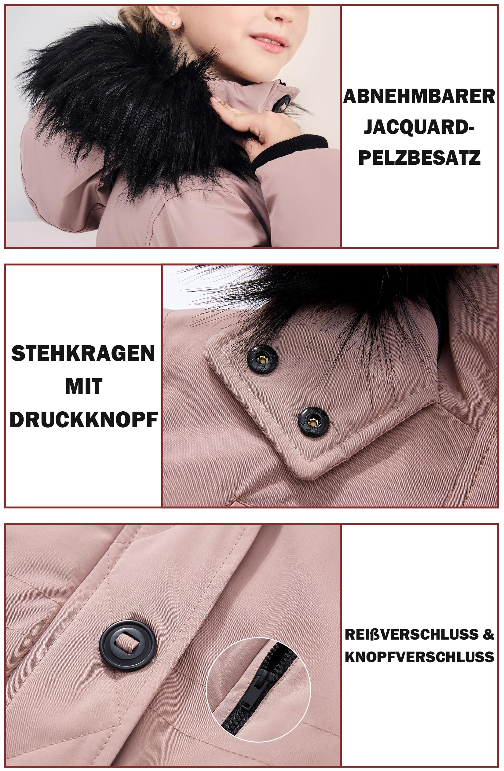 maoo garden Mädchen Wintermäntel schwere wasserdichte Jacke mittellanger Fell Kapuzenparka