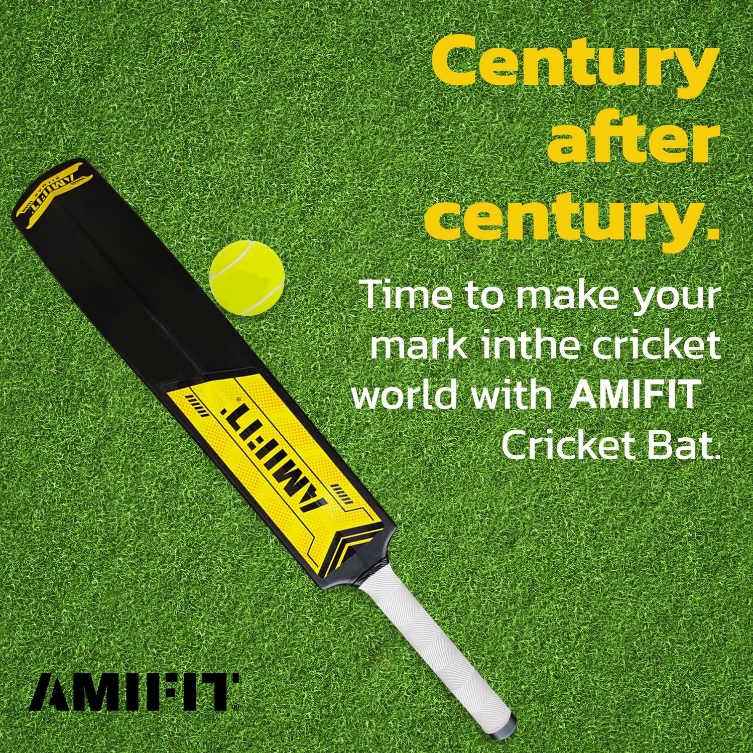 AMIFIT Plastic Cricket Bat for Tennis Ball Adults with Grip Full Size, Black 1