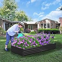 Vista 5 de Paquete de 2 camas de jardín elevadas galvanizadas de 8 x 4 x 1 pies (paquete de 2), jardinera para exteriores, kit de cama de metal para plantar