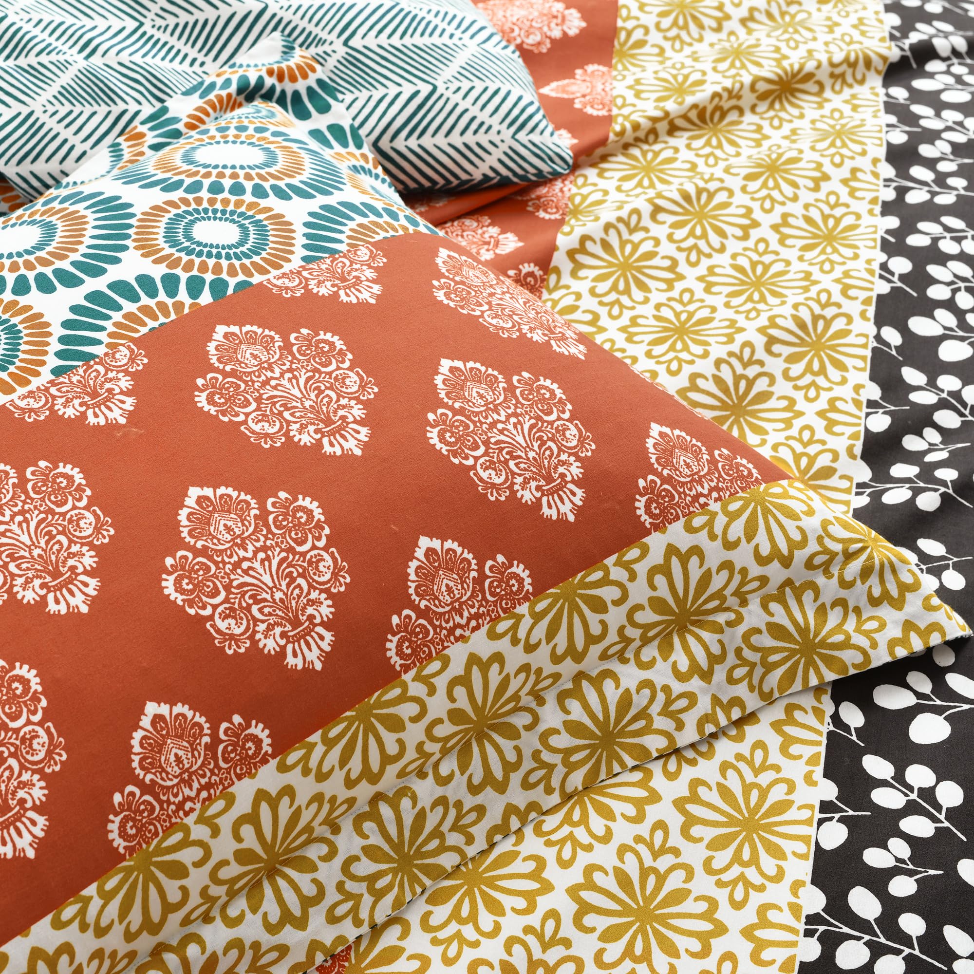 Set Copripiumino Matrimoniale 5 Pezzi Lush Decor Harley - Reversibile Damascato Viola E Turchese