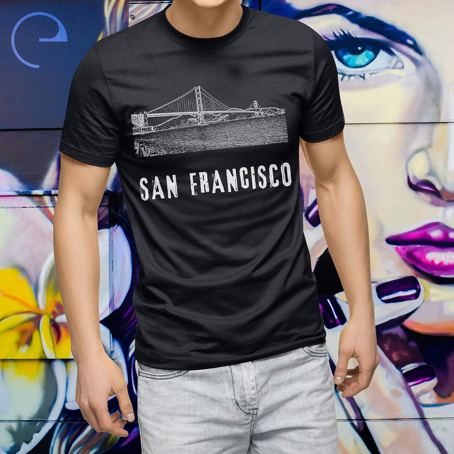 California Mens T Shirt Vintage San Francisco Crew Neck Golden Gate Tshirt for Men, Medium Black