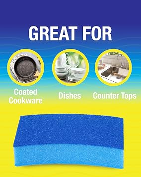 Non-Scratch Odor Resistant Scrub Sponge, Multi-Purpose Sponge for Kitchen and Household, Safe for Non-Stick Cookware (6 sponges)
