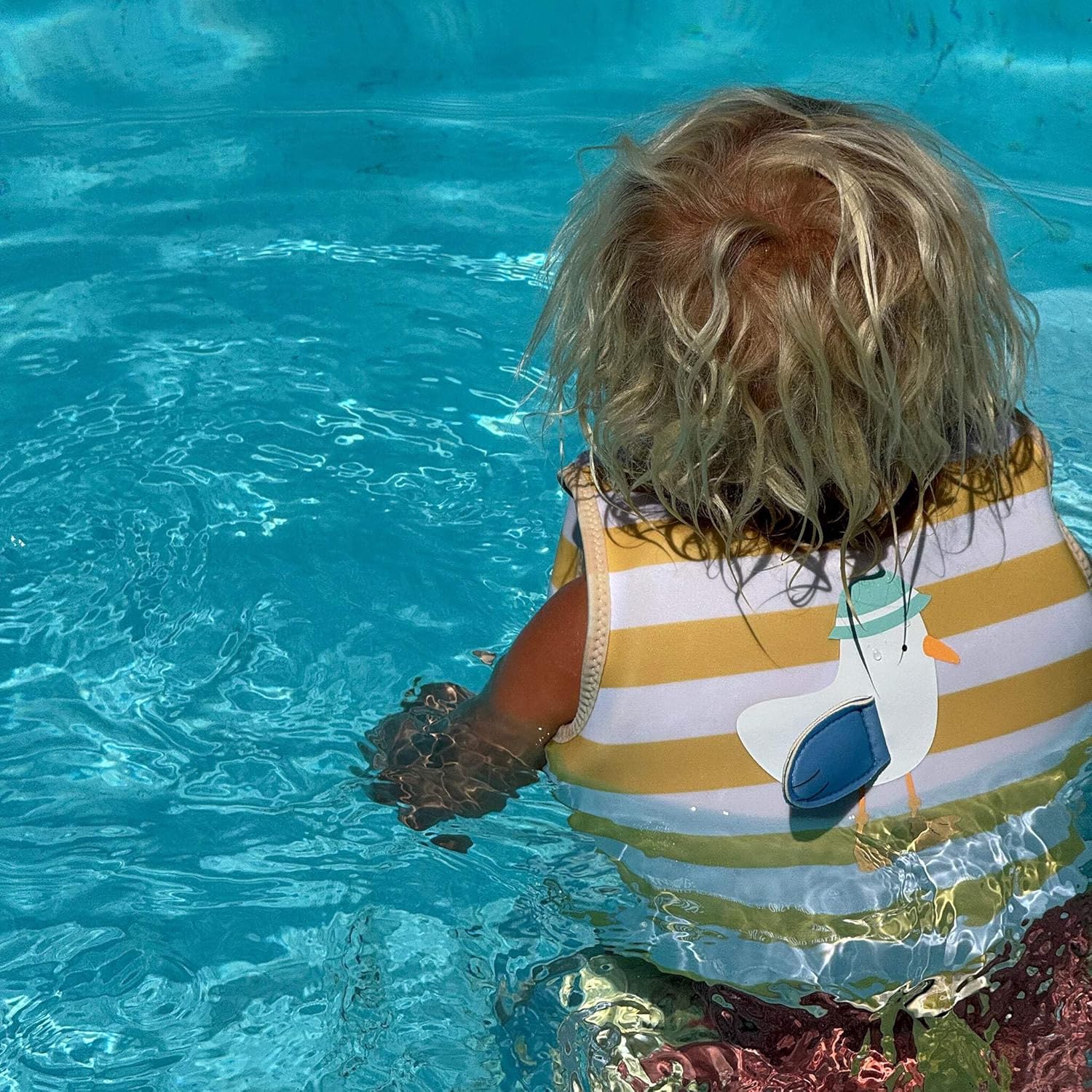 SUNNYLiFE Swim Vest - Constructed with Neoprene Plus a Secure Front Zip and Develop Water Confidence. | Toddler Swim Vest (Sammy The Seagull | Mustard Stripe, 2-3)
