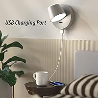 Vista 5 de URSOLA Juego de dos lámparas de pared, apliques de pared LED con interruptor de encendido/apagado, puerto de carga USB, 110 voltios, lámpara