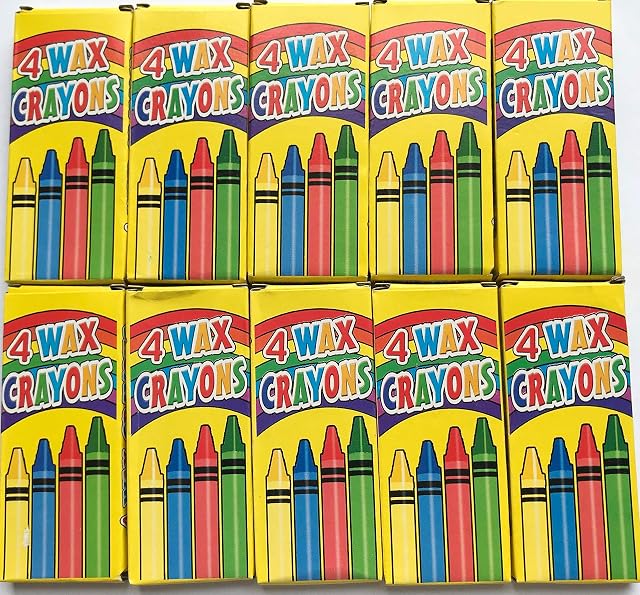 4 Coloured Wax Crayons Kids Party Bag Fillers 10 Packs