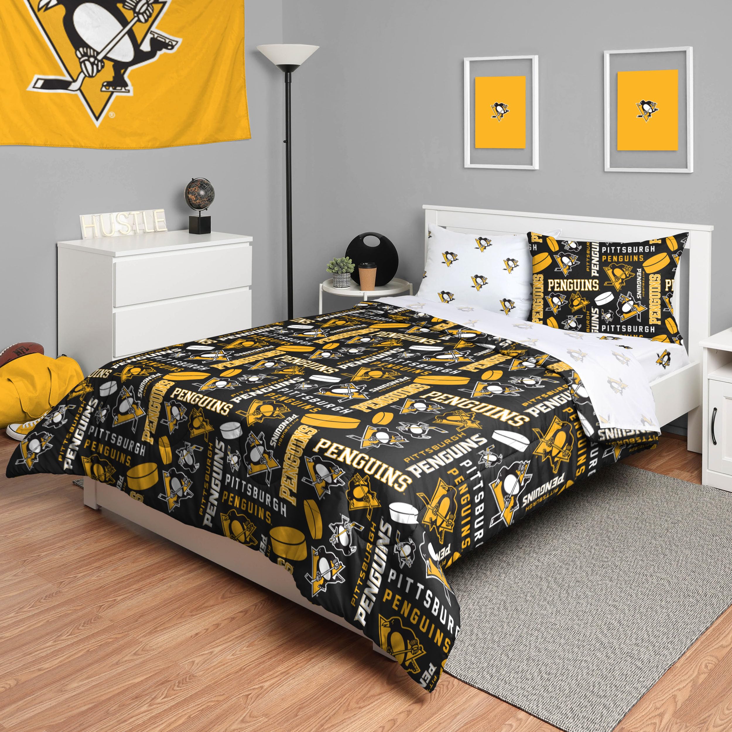 Parure de lit 5 pièces couette Pittsburgh Penguins lit double linge de lit NHL