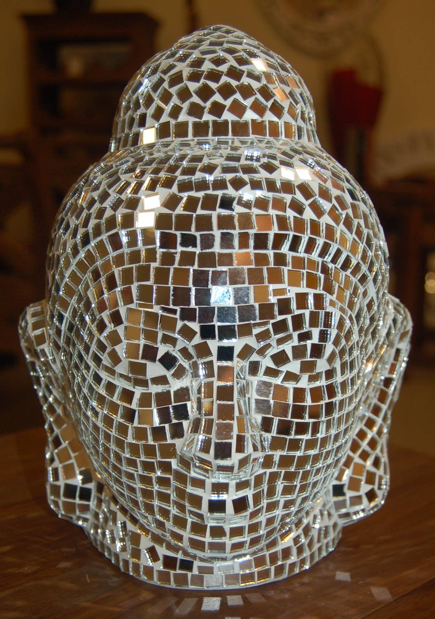 Silver Mirror Glass Mosaic Buddha Head - 40cm - from Bali