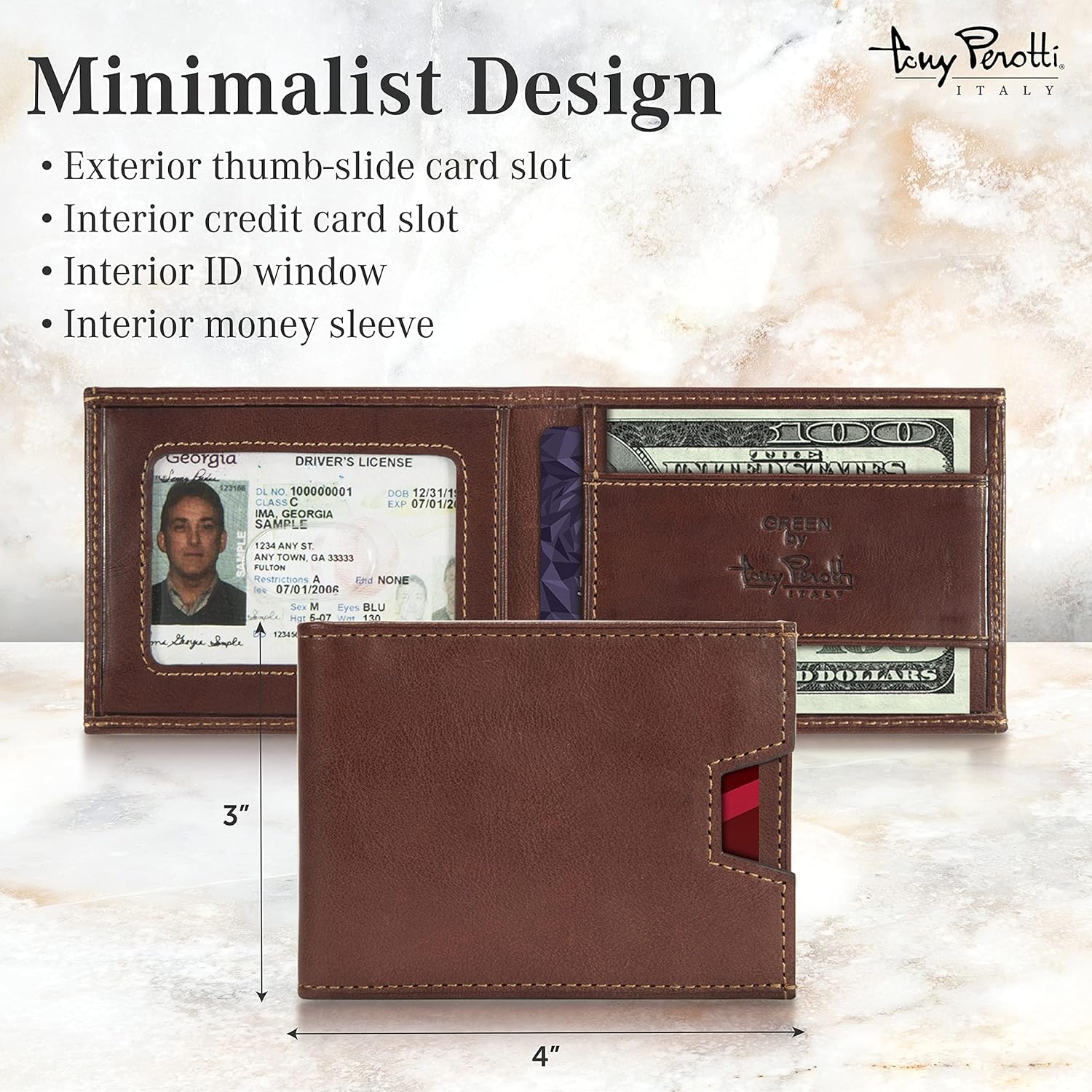 Tony Perotti Men's Italian Leather Ultra Slim RFID Wallet - Front Pocket Money Clip With Credit Card Slots and ID Window - Eco-Friendly Tanned Full Grain - Image 2