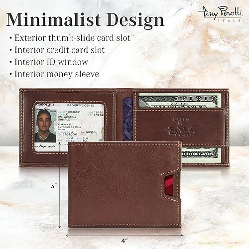 Miniatura 8 de Tony Perotti Cartera de cuero italiano ultra delgada RFID para hombre bolsillo frontal con ranuras para tarjetas de crédito y ventana de