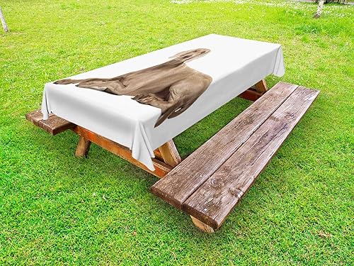 Ambesonne Weimaraner Outdoor Tablecloth, Brown Ghost Hunting Dog Animal Breed Pedigree Silhouette on Plain Backdrop, Decorative Washable Picnic