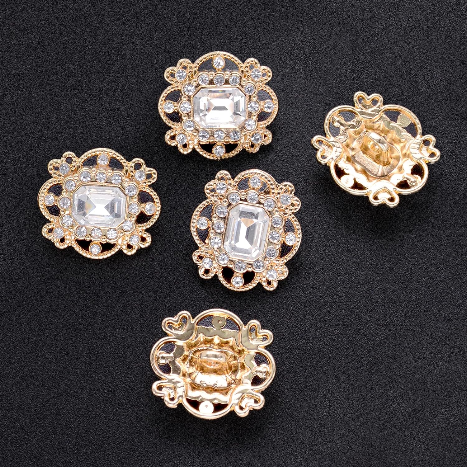 10 PCS Gold Rhinestone Buttons, Crystal Diamond Flower Embellishments for Sewing Crafts DIY Jewelry Wedding Bouquet Clothing Decoration, Gold Star