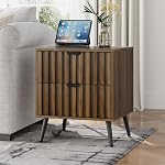 Smuxee Table de nuit en bois de noyer, Table de chevet avec tiroir fluté au milieu du siècle, Table à coucher avec plateau ouvert, Table d'appoint moderne pour chambre