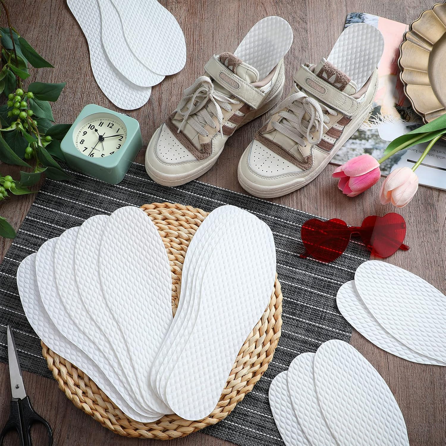 Janmercy 100 Pairs Disposable Shoe Liners Breathable Thin Insoles Replaceable Sweat Absorbing Shoe Inserts Barefoot Odor Eaters Insoles for Women Men Hiking Boot Sneaker Running - Image 3