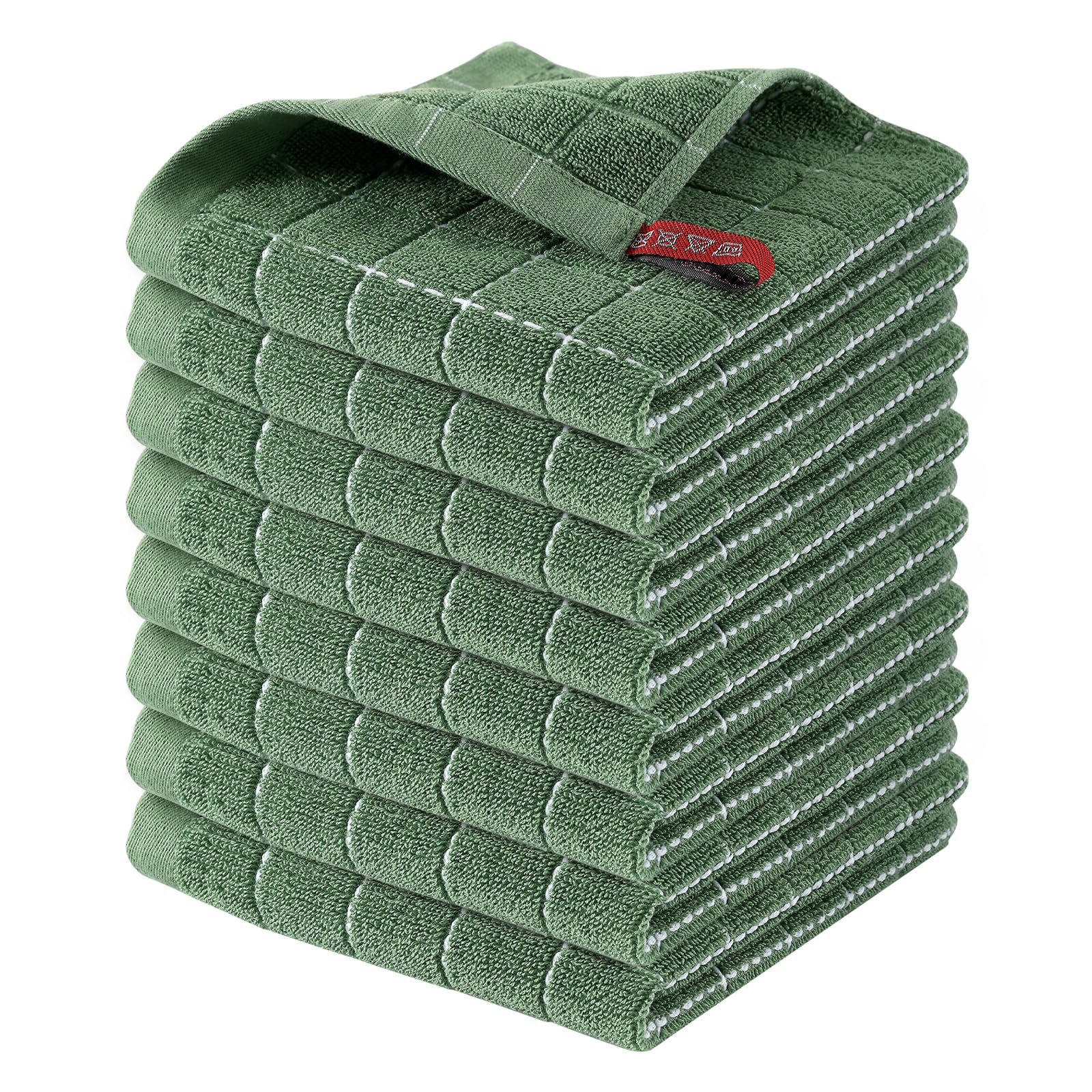 Homaxy 100% Cotton Terry Kitchen Dish Cloths, 8 Pack, Grass Green | Ultra Soft and Absorbent, Suitable for Drying and Washing Dishes