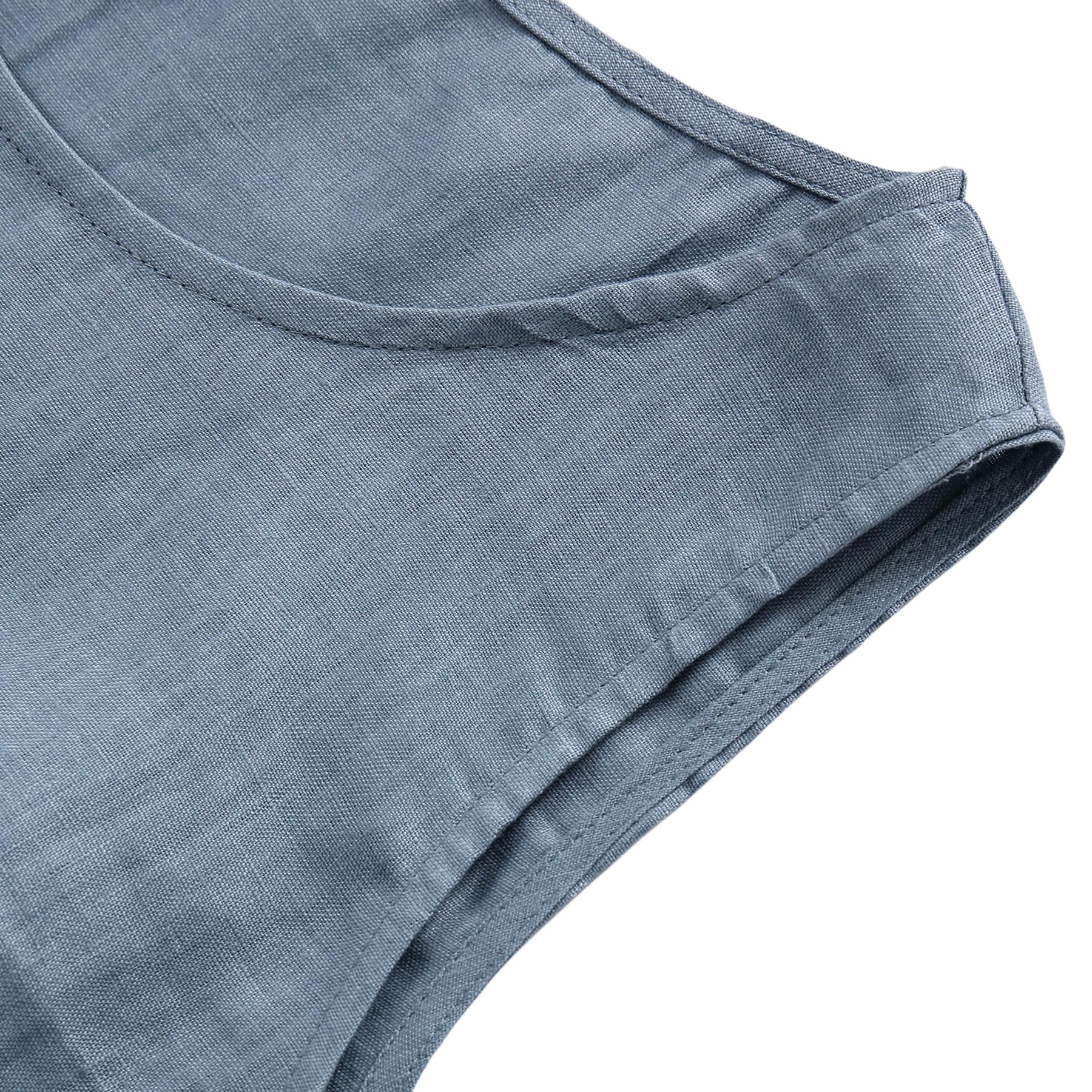 Amazhiyu Camiseta de lino para mujer, camiseta de tirantes de verano, sin mangas, cuello redondo, blusa holgada, blusa holgada