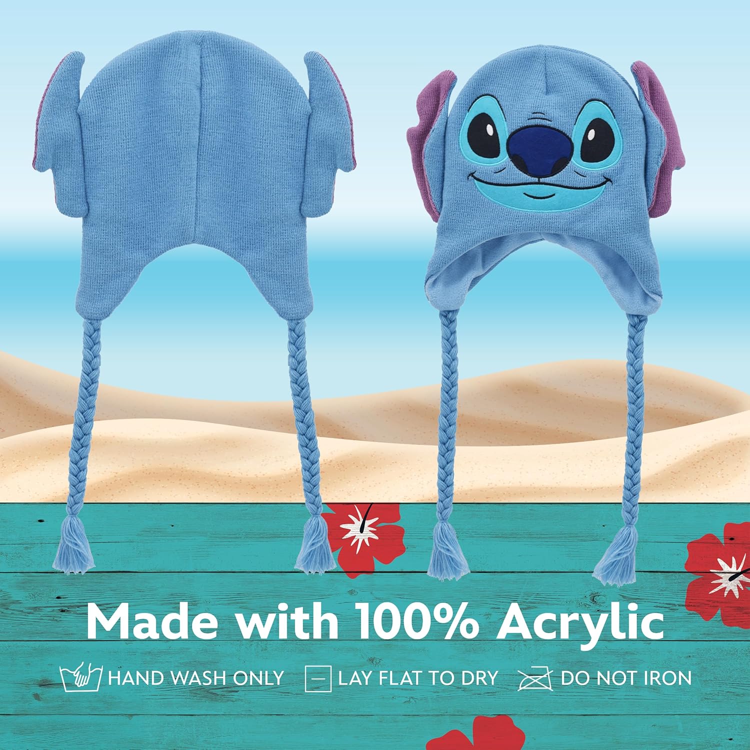 Disney's Lilo and Stitch Acrylic Winter Peruvian Beanie with Tassels, Blue - Image 5