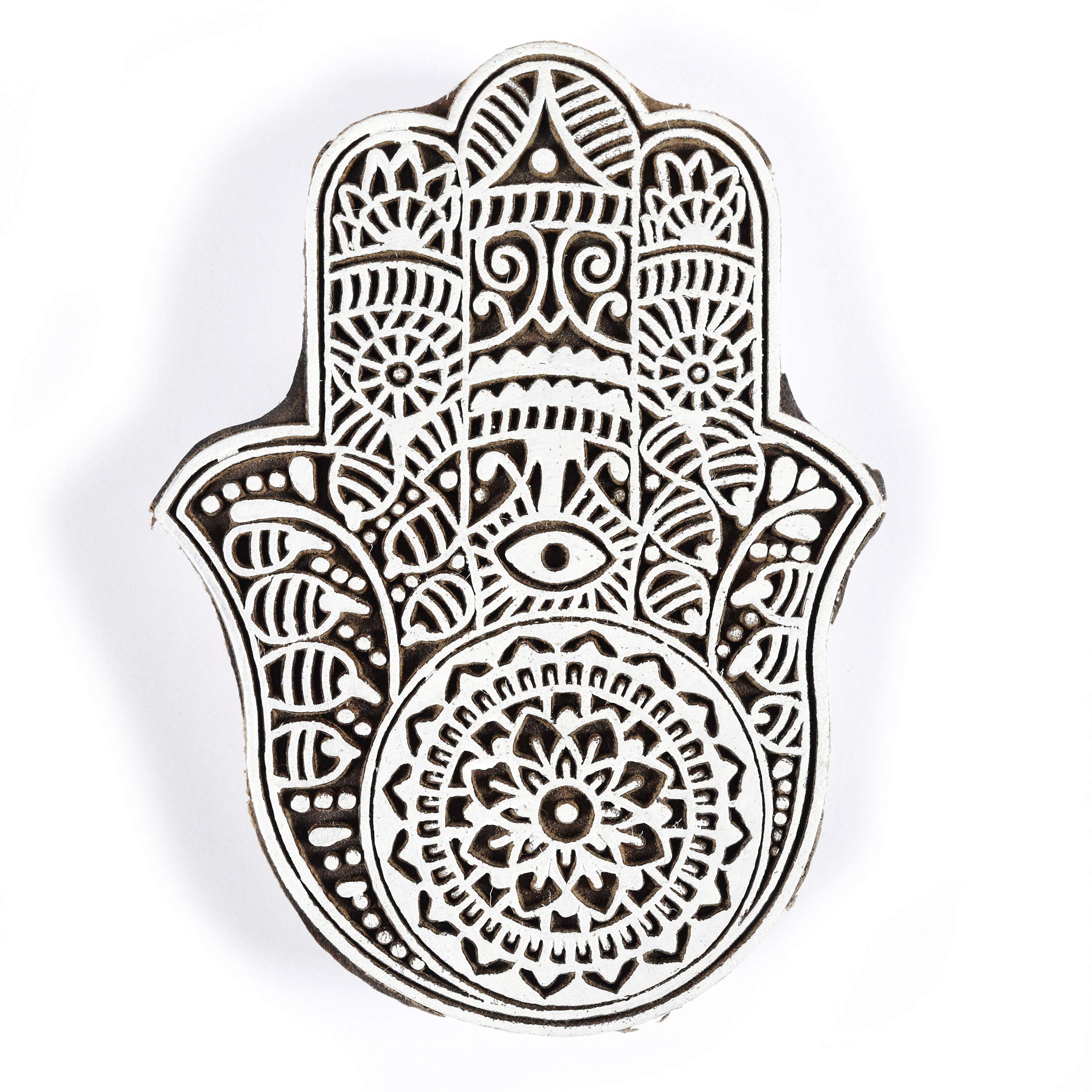 Ravaiyaa - Attitude is everything Hamsa Fatima Designed Hand Carved Textile Stamp Wood Block Stamp Blocks Wooden Scrapbook (Brown)