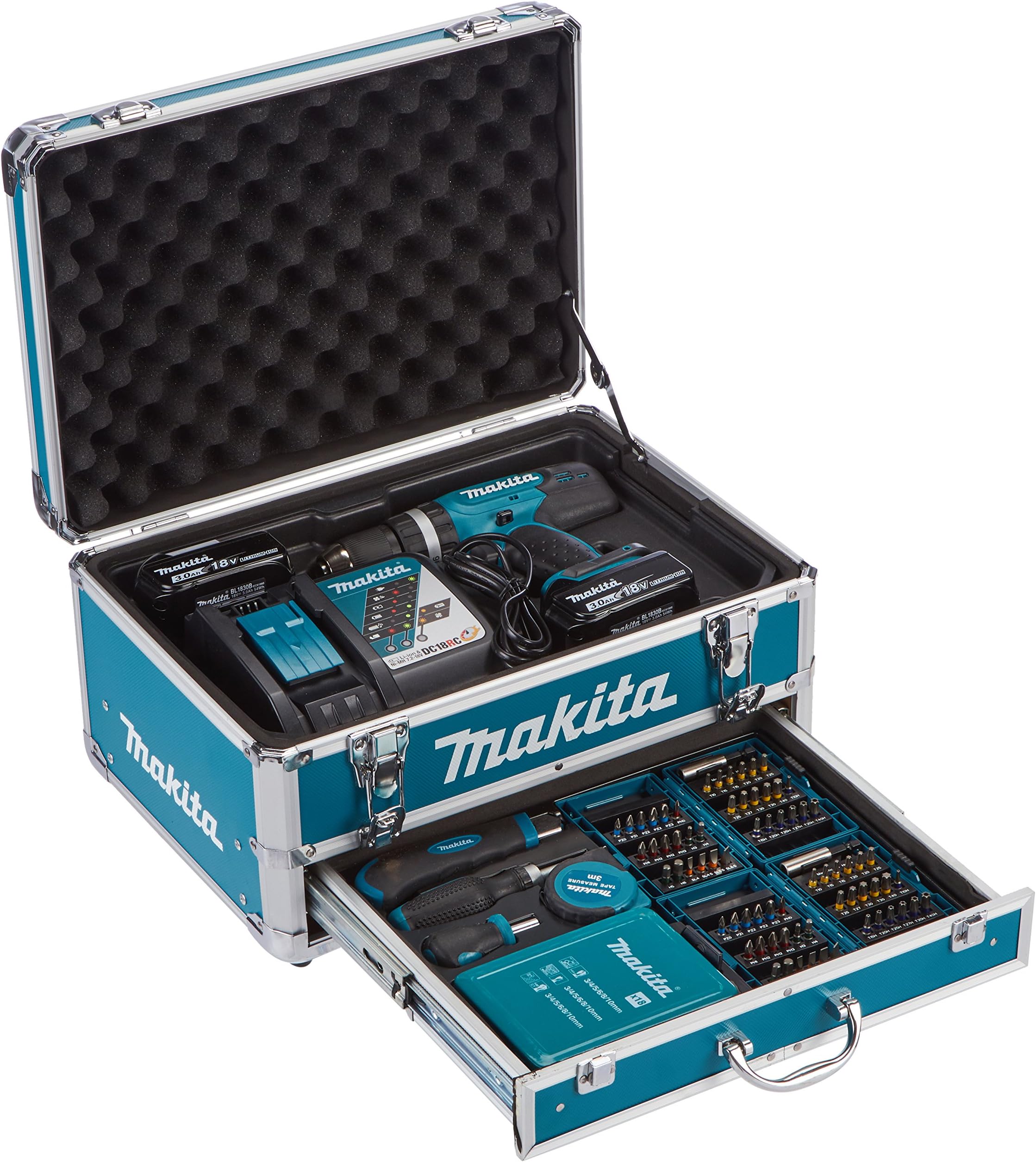 Makita DHP453RYX2 cordless combi drill - cordless combi drills (Lithium-Ion (Li-Ion), Black, Cyan)