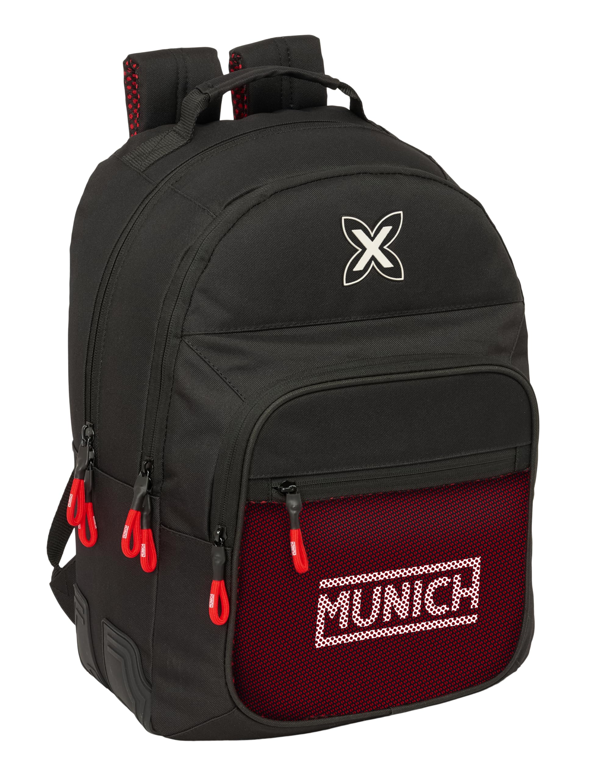 Safta Munich Vulcan – Children's School Backpack, Ideal for Children of Different Ages, Comfortable and Versatile, Quality and Resistance, 32 x 15 x 42 cm, Black/White, M, Casual