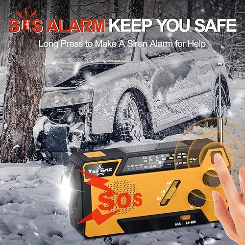 Miniatura 4 de Radio de Emergencia con Manivela Manual 7400mWh (2000mAh) Radio Solar con Manivela Manual con 3 Cables de Carga Incorporados AMFMNOAA Radio