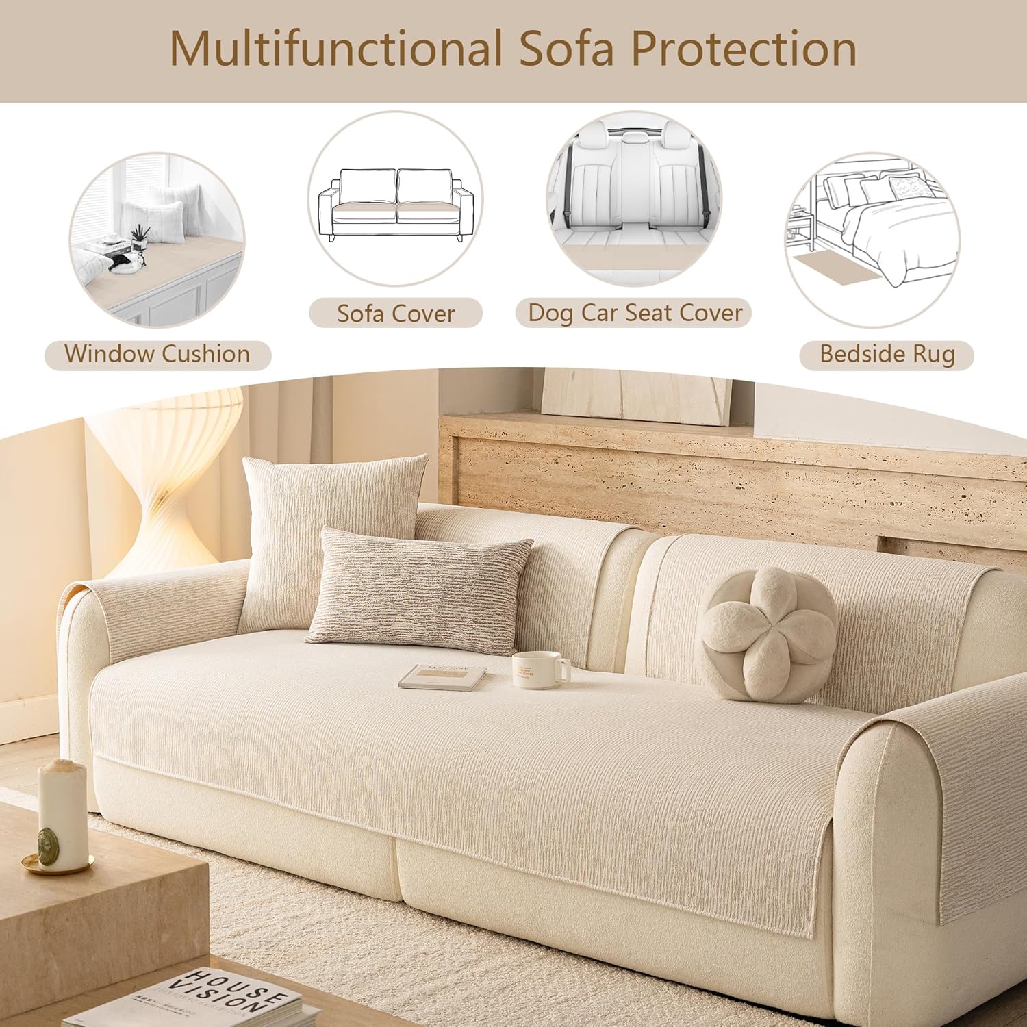 MEETSKY Couch Cover for Sofa, Couch Covers for Dogs, Non Slip Washable Pet Sofa Cover, Fade Resistant Couch Cover Slipcover Couch Protector, Dog Mat for Couches, Beige, 35" x 71" (Only 1 Piece)