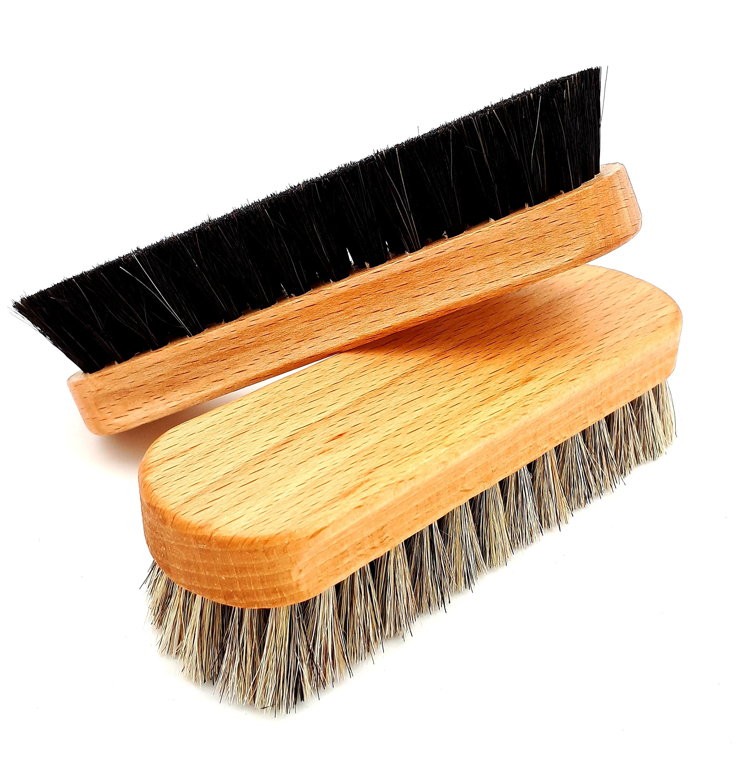 DELARA Deux brosses de Polissage de Haute qualité, 100% CRIN de Cheval, en Bois de hêtre laqué avec rainures de préhension