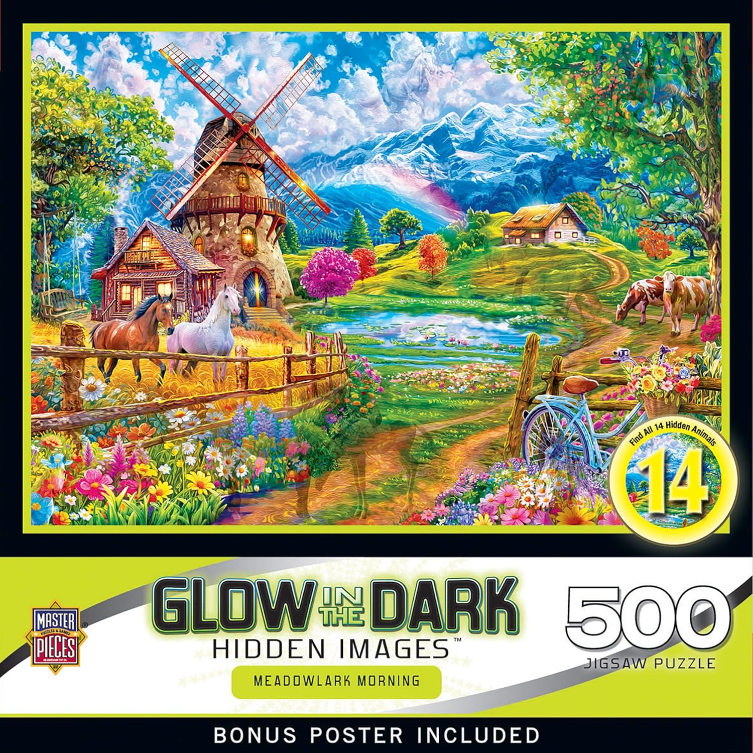 Masterpieces Trail Running Jigsaw Puzzle - 500 Pieces, Glow in The Dark, Hidden Images - Adult