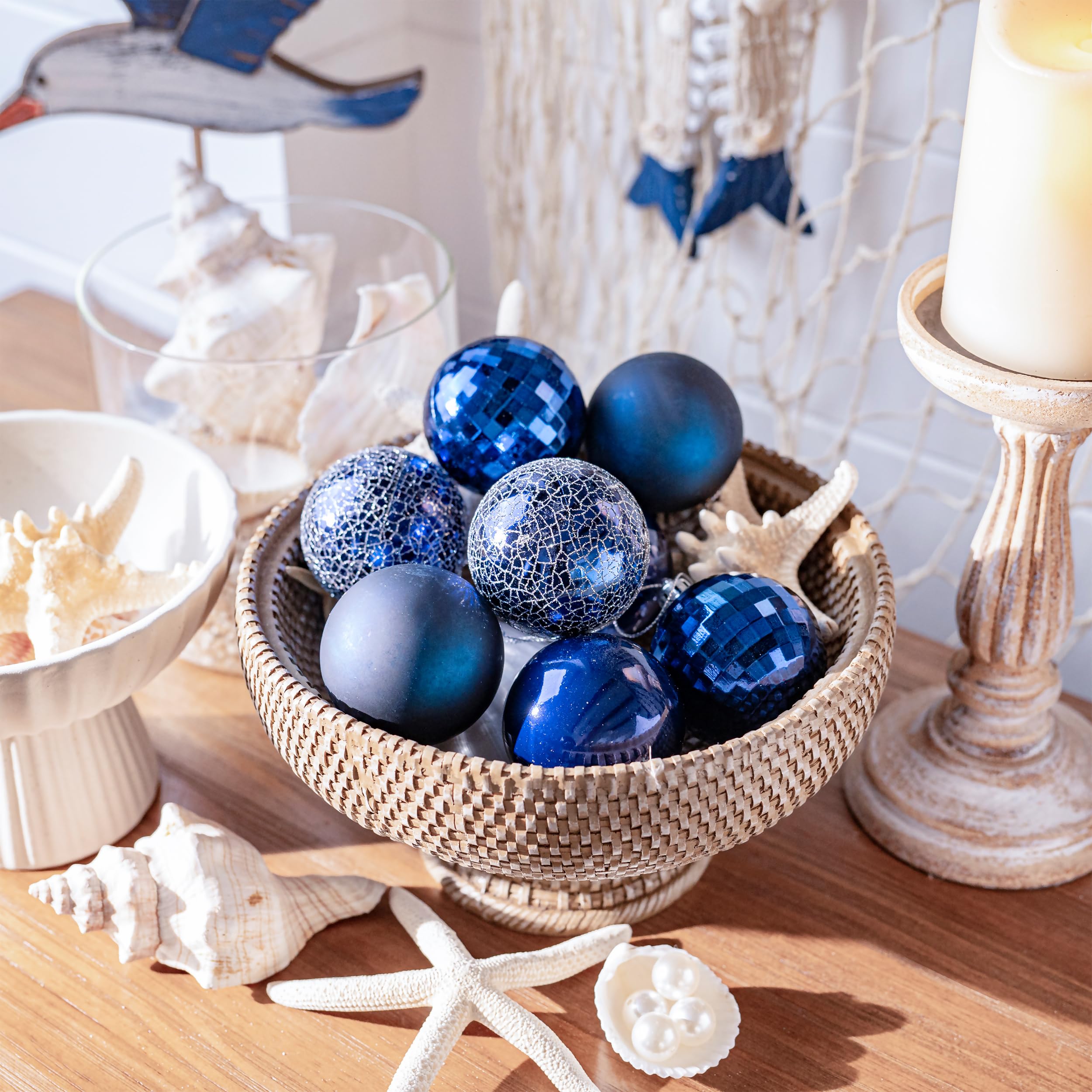 Valery Madelyn 24 ct 60 mm Weihnachtskugel-Ornamente, blaue Dekoration, bruchsicherer Kunststoff
