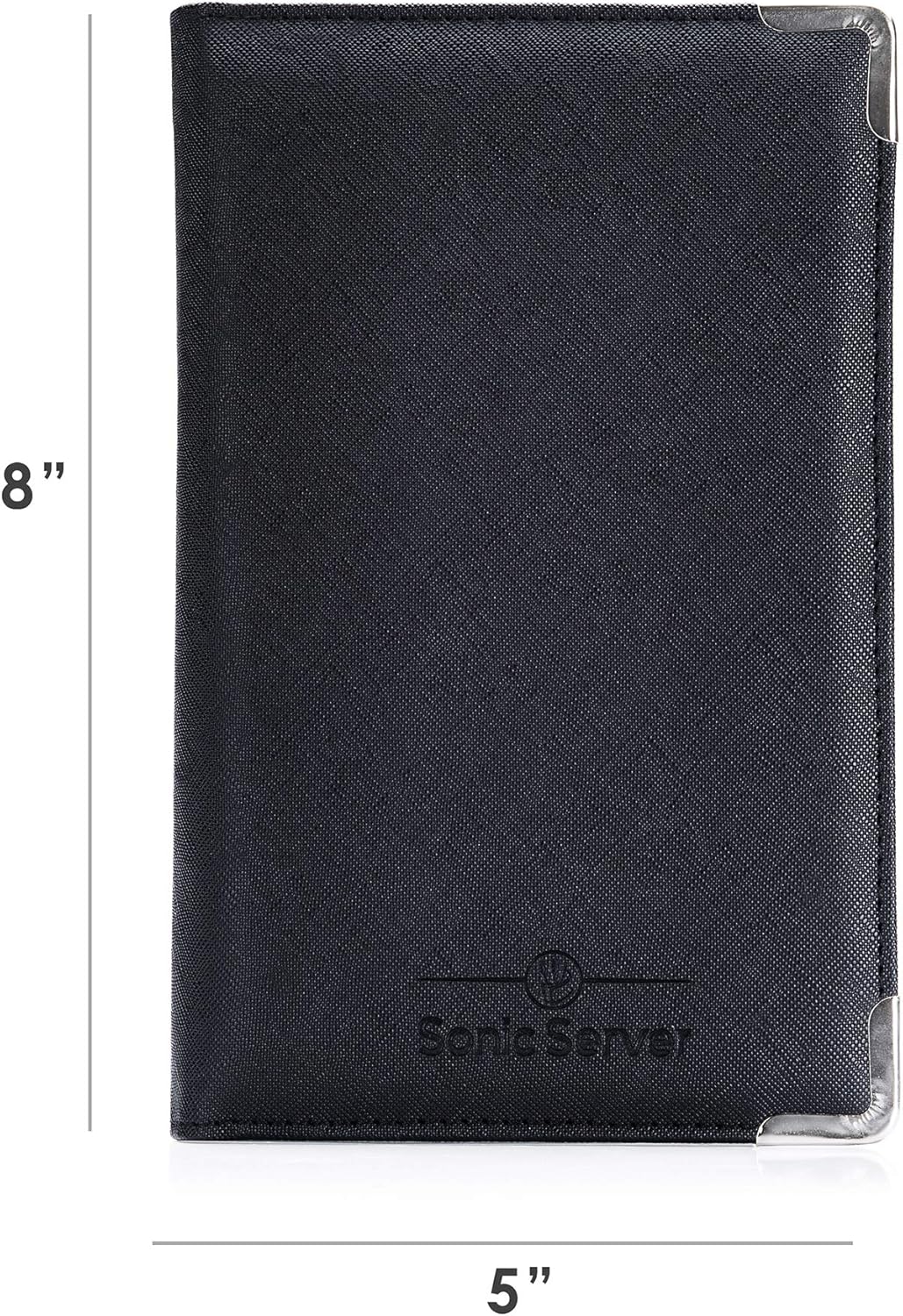 Hot Deals Sonic Server 11-Pocket Server Book Organizer with Double Magnetic Pockets, Zipper Pouch for Waitress Waiter Waitstaff | Marble and Cross-Textured (5x8 Black, Cross-Textured PU Leather)