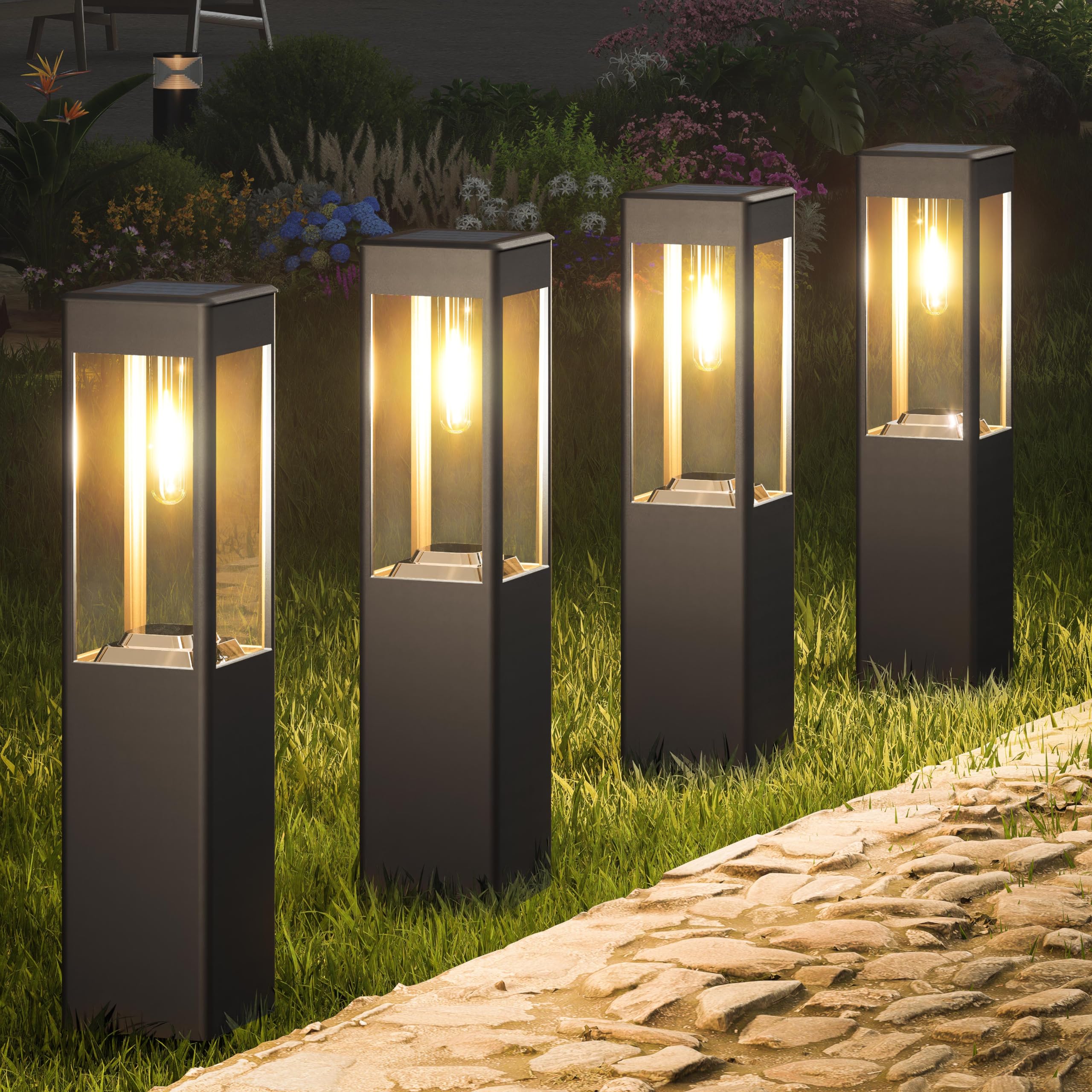 Flacchi Solar Pathway Lights Outdoor - 4 Pack Solar Path Lights Waterproof Outside Garden Decorative for Walkway Driveway Lawn Patio Yard Decor (Warm White)